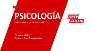 PSICOLOGÍA
PROGRAMA ACADÉMICO VIRTUAL
Ciclo Anual UNI
Docente: Eder Saavedra Abad
 