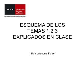 ESQUEMA DE LOS
     TEMAS 1,2,3
EXPLICADOS EN CLASE


     Silvia Lavandera Ponce
 