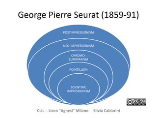 George Pierre Seurat (1859-91)
POSTIMPRESSIONISM
NEO-IMPRESSIONISM
CHROMO-
LUMINARISM
POINTILLISM
SCIENTIFIC
IMPRESSIONISM
CLIL - Liceo "Agnesi" Milano Silvia Caldarini
 
