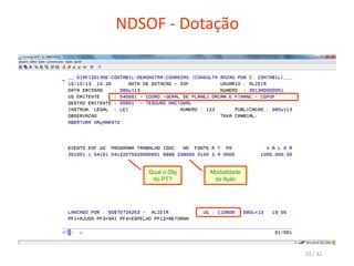 NDSOF - Dotação
Qual o Obj
do PT?
Modalidade
de Aplic
22 / 32
 