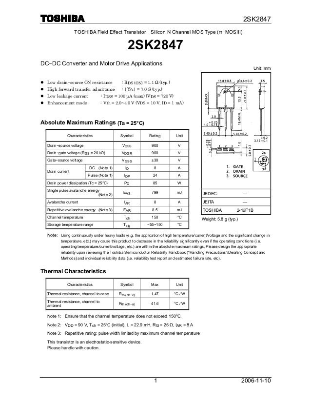 2SK2847 / Toshiba K2847 Datasheet PDF