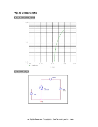 Vgs-Id Characteristic

Circuit Simulation result

            100A




             10A




            1.0A
               1.0V          2.0V                3.0V        4.0V          5.0V
                   I(Vsense)
                                                 V_VGS


Evaluation circuit

                                                  Vsense




                                       U1
                                       2SK4076               VDS
                                                             10Vdc


                        VGS




                                   0




                All Rights Reserved Copyright (c) Bee Technologies Inc. 2008
 