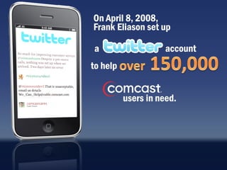 On April 8, 2008,
Frank Eliason set up

a                    account
to help


          users in need.
 