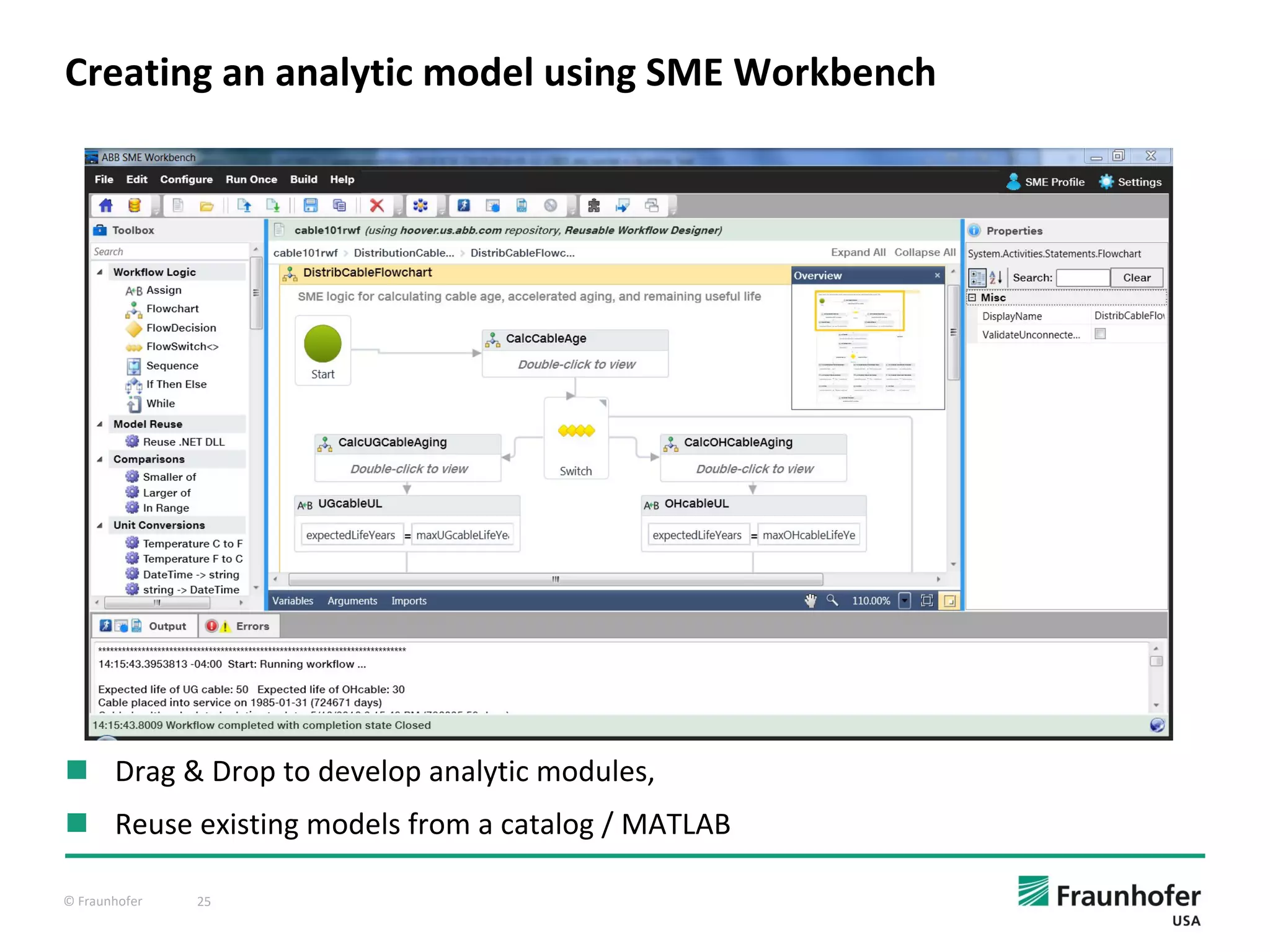 © Fraunhofer 25
n Drag & Drop to develop analytic modules,
n Reuse existing models from a catalog / MATLAB
Creating an analytic model using SME Workbench
 