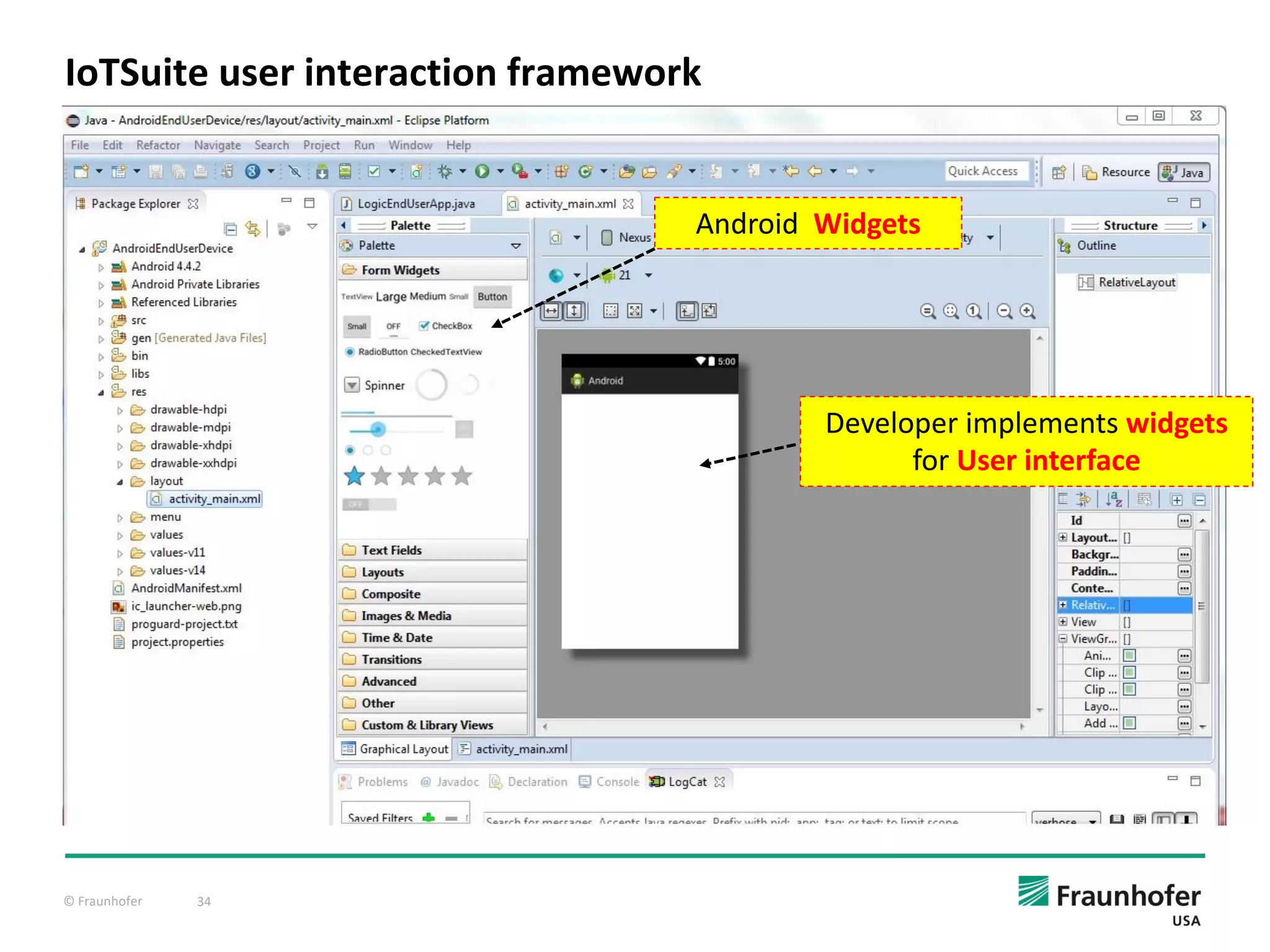 © Fraunhofer 34
IoTSuite user interaction framework
Developer implements widgets
for User interface
Android Widgets
 