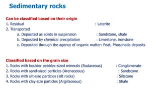 Precipition Rocks Description of Rocks and Minerals 101.pptx