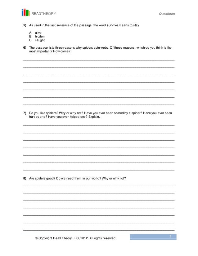 Printables Read Theory Llc 2 spider webs free sample 3 readtheory questions copyright read theory llc