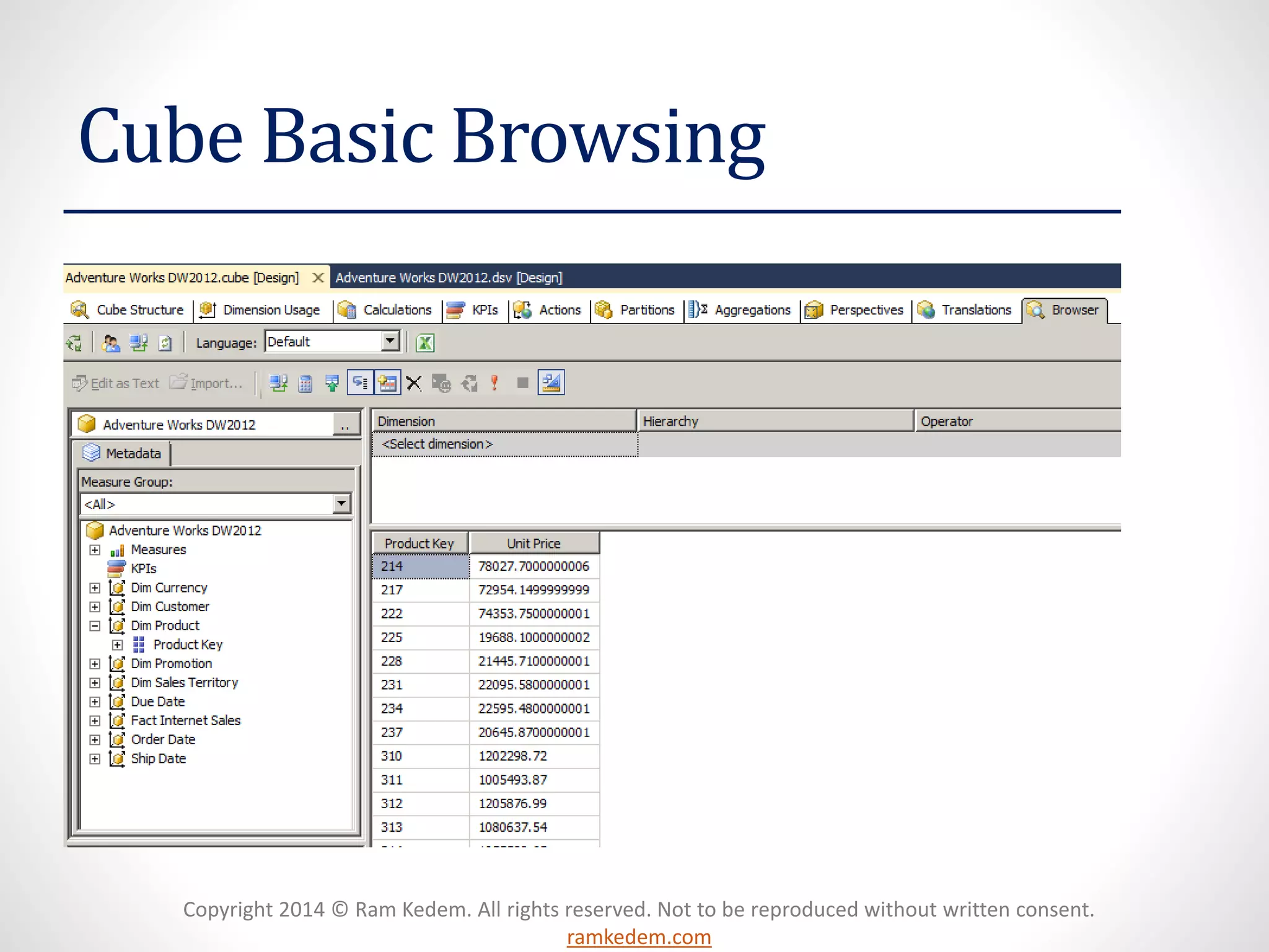 Copyright 2014 © Ram Kedem. All rights reserved. Not to be reproduced without written consent.
ramkedem.com
Cube Basic Browsing
 