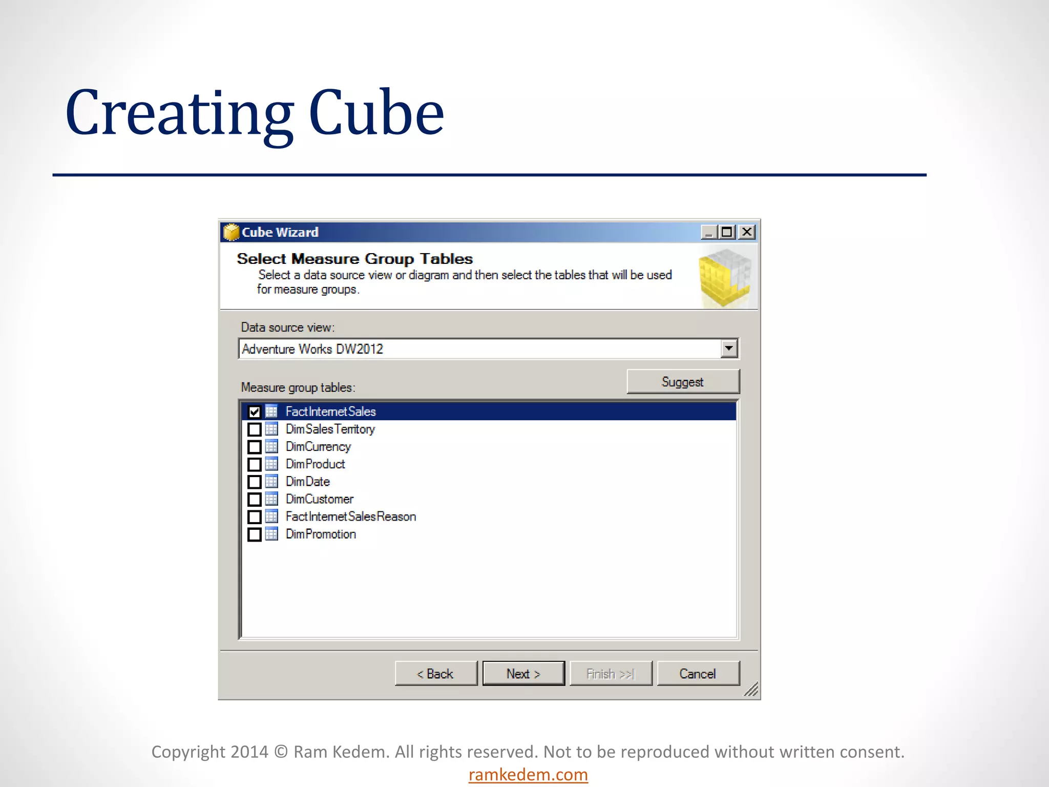Copyright 2014 © Ram Kedem. All rights reserved. Not to be reproduced without written consent.
ramkedem.com
Creating Cube
 