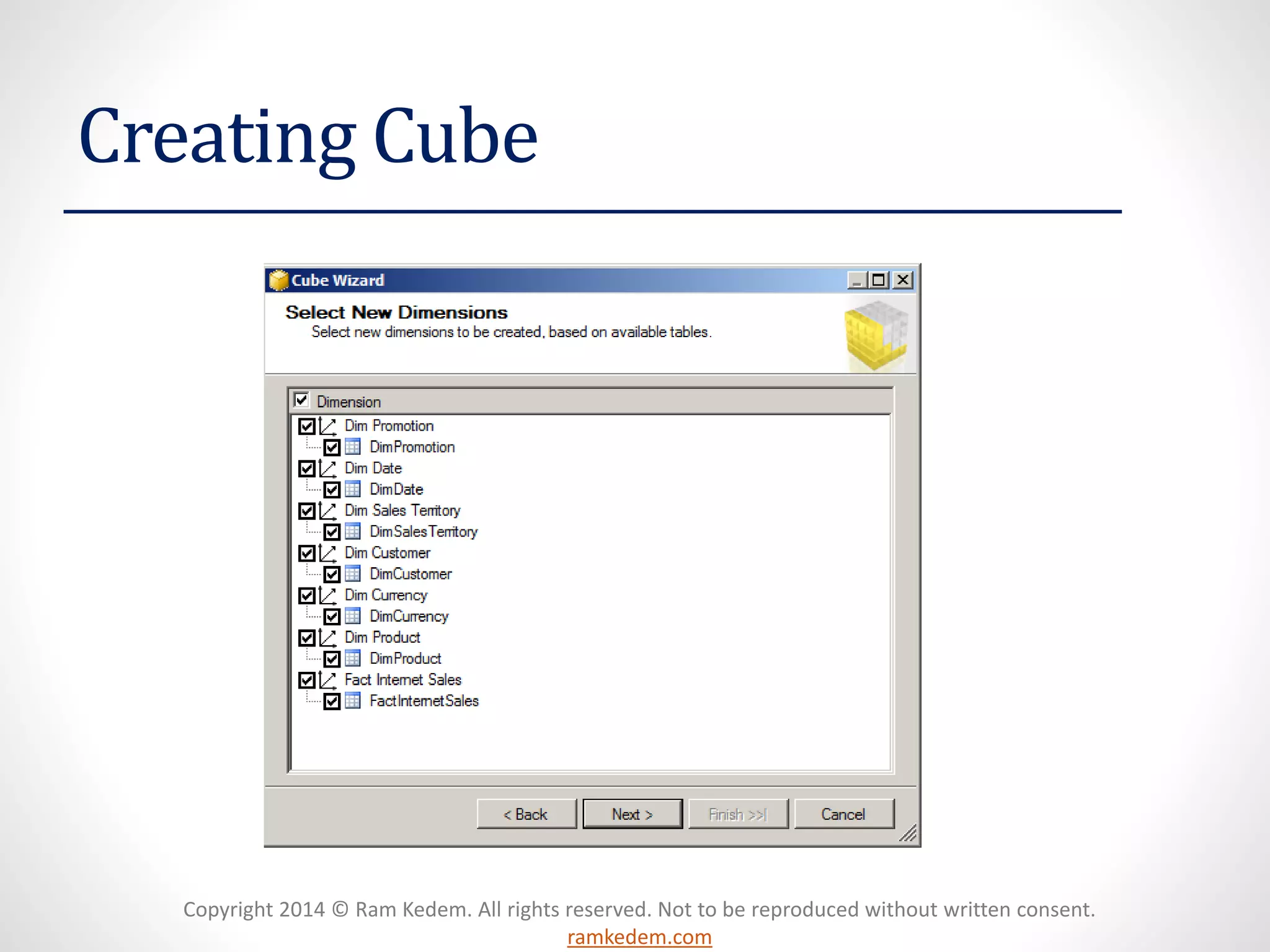Copyright 2014 © Ram Kedem. All rights reserved. Not to be reproduced without written consent.
ramkedem.com
Creating Cube
 