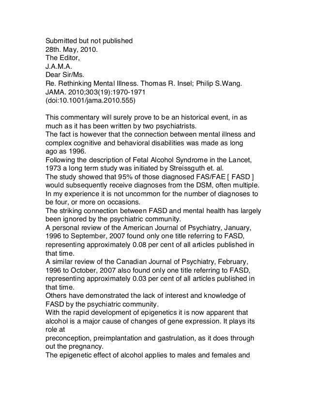Letter To JAMA Rejected For Publication No Reasons Given 