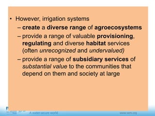 Sustainable Intensification of Agriculture with Sustainable Irrigated Agroecosystem Services