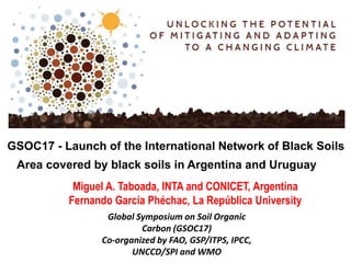 Global Symposium on Soil Organic
Carbon (GSOC17)
Co-organized by FAO, GSP/ITPS, IPCC,
UNCCD/SPI and WMO
GSOC17 - Launch of the International Network of Black Soils
Miguel A. Taboada, INTA and CONICET, Argentina
Fernando García Phéchac, La República University
Area covered by black soils in Argentina and Uruguay
 
