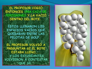 EL PROFESOR COGIÓEL PROFESOR COGIÓ
ENTONCESENTONCES UNA CAJA DEUNA CAJA DE
PERDIGONESPERDIGONES Y LA VACIÓY LA VACIÓ
DENTR...