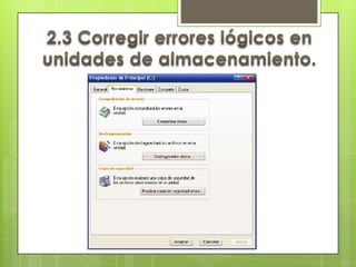 Organice sus respaldos de tal forma que sea fácil identificar cuando se realizó, por ejemplo si respalda en CD's colóqueles una marca en donde indique la fecha en que se realizó y una breve descripción de lo que contiene. 2.2 Desfragmentar unidades de almacenamiento.