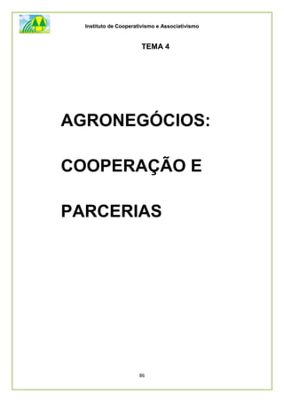 Instituto de Cooperativismo e Associativismo
86
TEMA 4
AGRONEGÓCIOS:
COOPERAÇÃO E
PARCERIAS
 