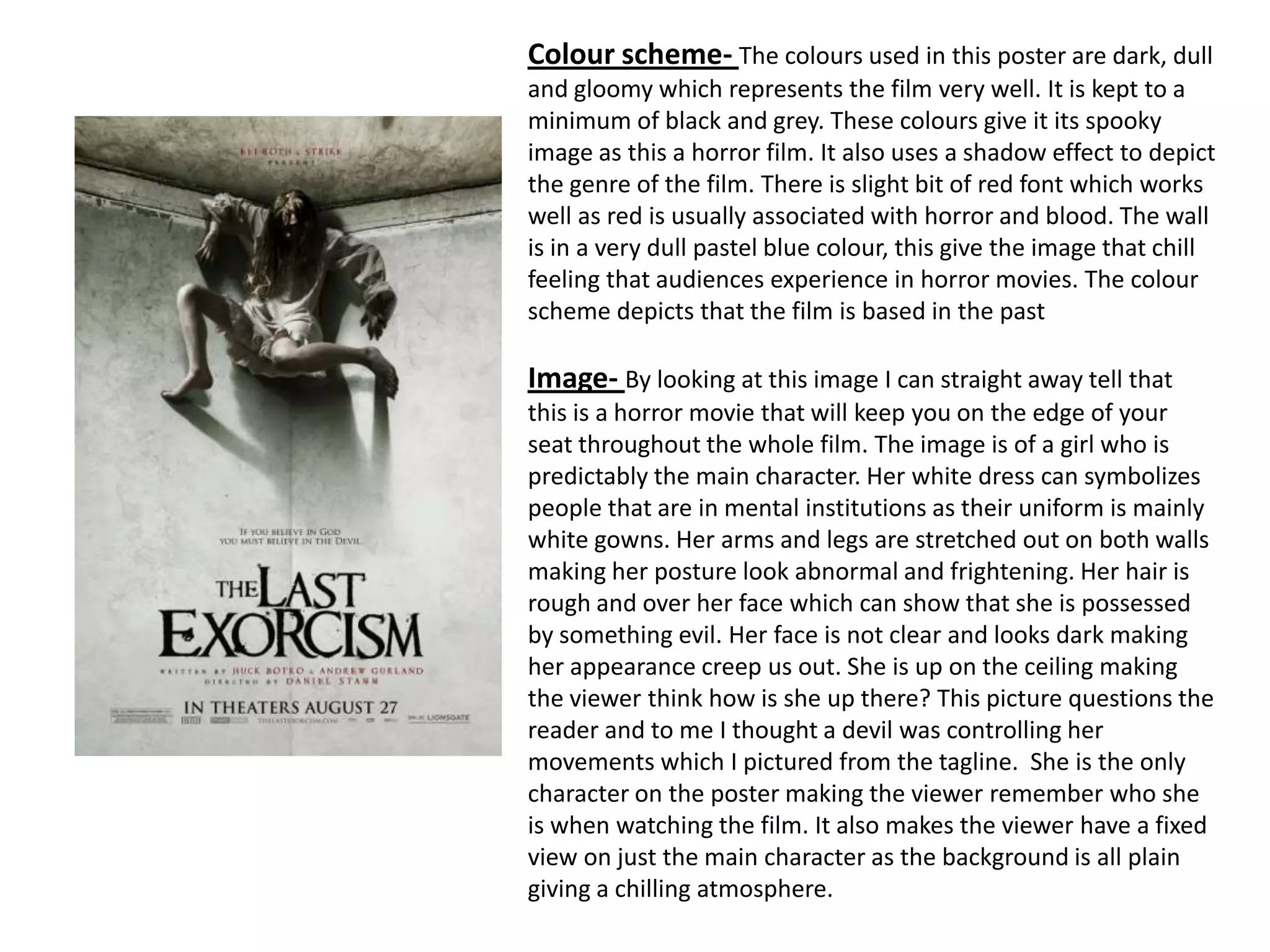 The Last Exorcism poster analysis | PPTX | Movies | Entertainment