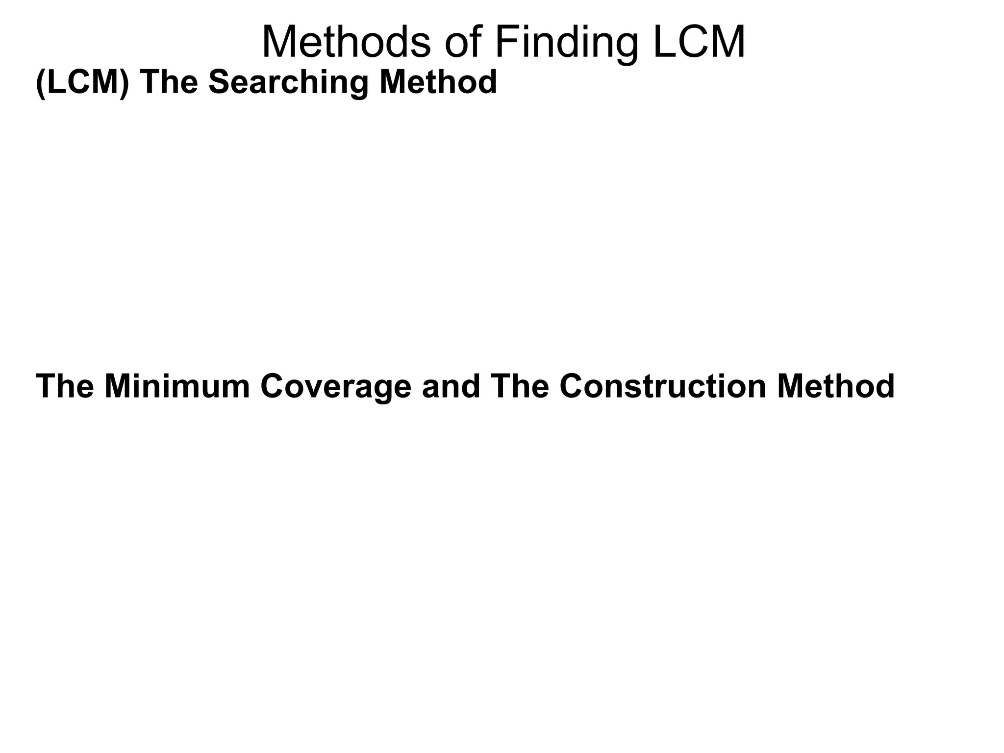 (LCM) The Searching Method
Methods of Finding LCM
The Minimum Coverage and The Construction Method
 
