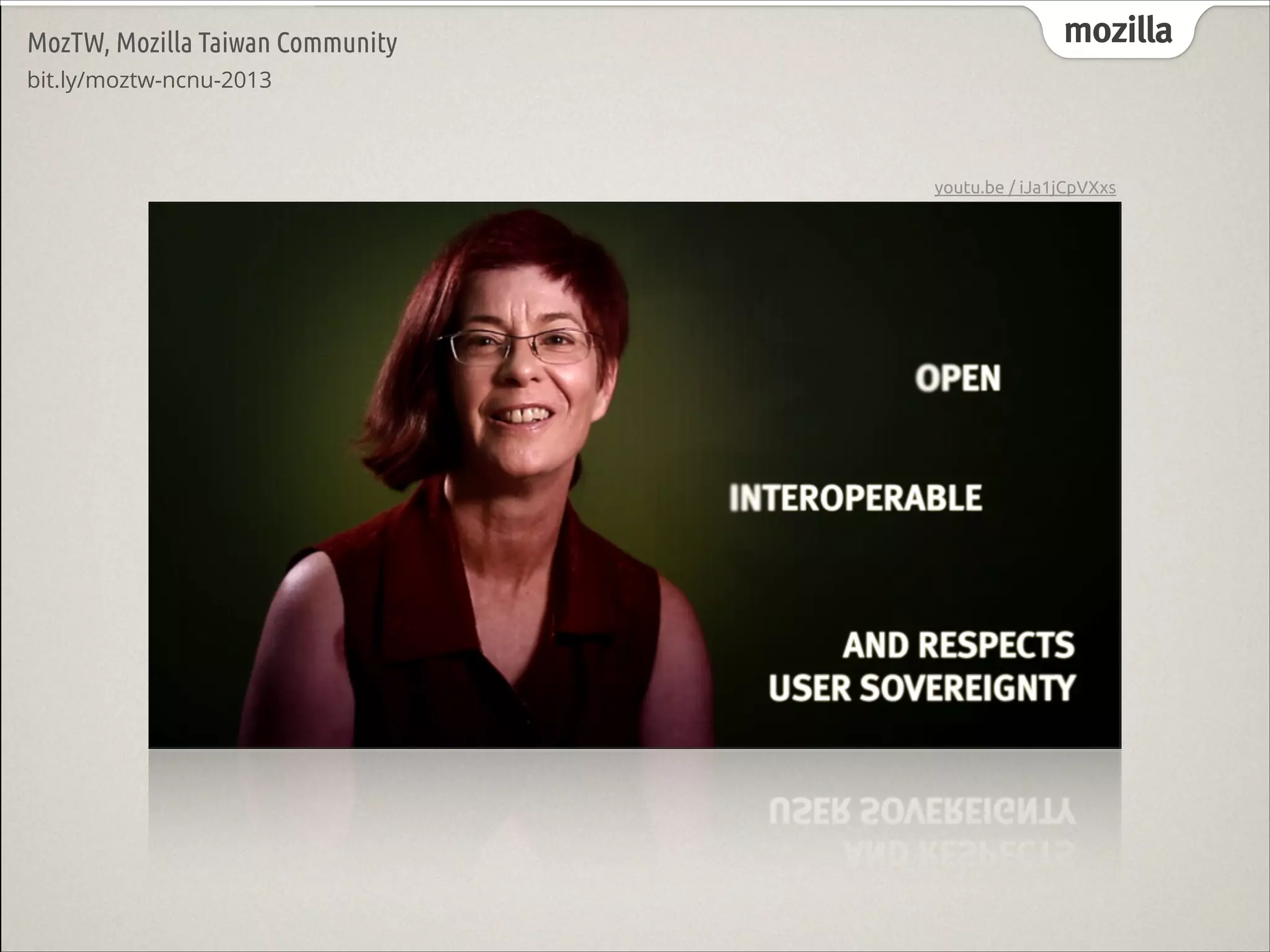 MozTW, Mozilla Taiwan Community

mozilla

youtu.be / iJa1jCpVXxs

 