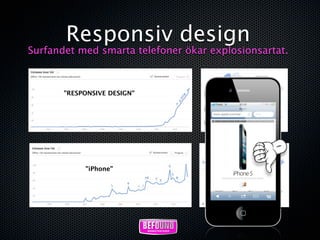 Responsiv design
Surfandet med smarta telefoner ökar explosionsartat.



       ”RESPONSIVE DESIGN”




            ”iPhone”
 