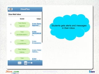Students gets alerts and messages
                    in their inbox




www.2tionplus.com
 