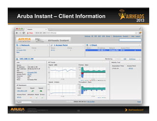 CONFIDENTIAL
© Copyright 2013. Aruba Networks, Inc.
All rights reserved 65 #airheadsconf
Aruba Instant – Client Information
 