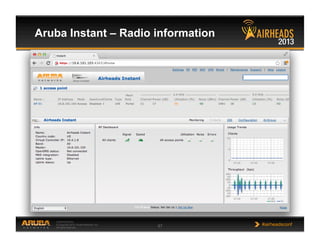 CONFIDENTIAL
© Copyright 2013. Aruba Networks, Inc.
All rights reserved 67 #airheadsconf
Aruba Instant – Radio information
 