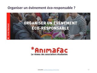 Organiser un évènement éco-responsable ?
57Consulter La fiche pratique d’Animafac
 