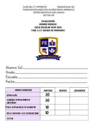 evaluacion para el primer trimestre de primaria | PDF