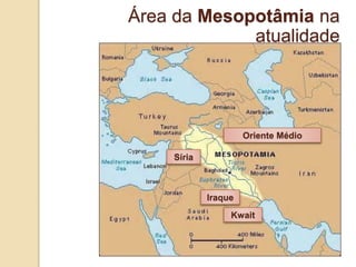 Área da Mesopotâmia na
atualidade
Região do Oriente MédioIraque
Kwait
Síria
Oriente Médio
 