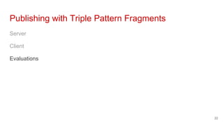 Publishing with Triple Pattern Fragments
Server
Client
Evaluations
22
 