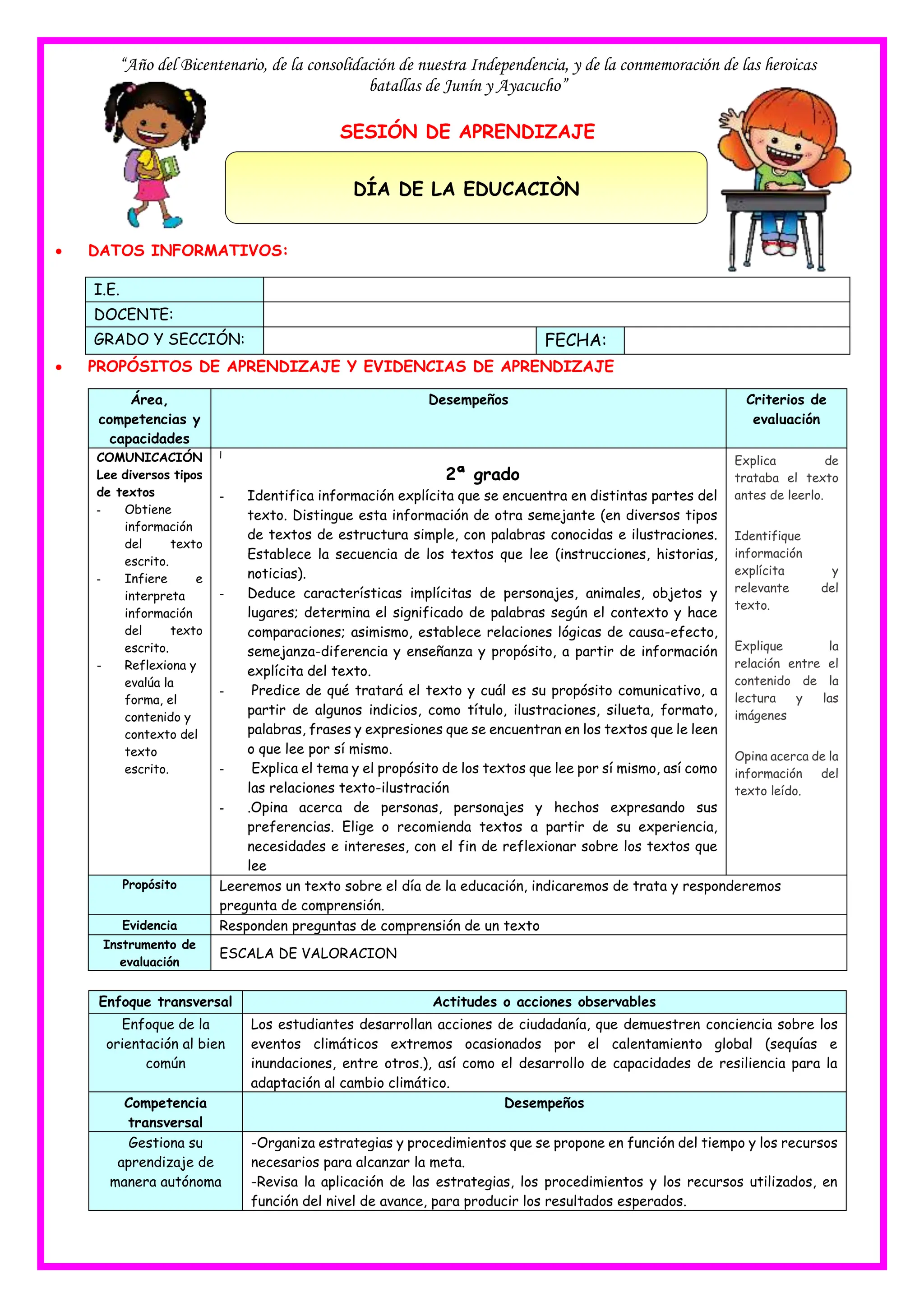 2º U1 S4 SESION D4 PLAN LECTOR DIA DE LA EDUCACION MAESTRAS DE PRIMARIA ...