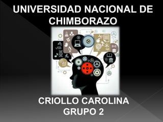 UNIVERSIDAD NACIONAL DE
CHIMBORAZO
CRIOLLO CAROLINA
GRUPO 2
 