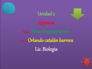 Unidad 2
Quimica
Profra: Érica Oropeza bruno
Alumno: Orlando catalán barrera
Lic. Biologia
 