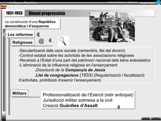 La Segona República Història d’Espanya i Catalunya Armand Figuera 
RReceucrusrossos SOSROTRITRIR 
TOTRONRANRAR 
3.- Etapes de la República 
33..11..--EEll ggoovveerrnn pprroovviissiioonnaall ((1144 dd’’aabbrriill-- 2288 ddee jjuunnyy ddee 11993311)) 
Presidit per Niceto Alcalá Zamora 
Es realitzen les primeres reformes: 
•Jornada de les 8 hores al camp 
•Escoles, xarxa de biblioteques... Dignificació de la professió e 
mestre... 
•Reformes a l’exèrcit (jubilació d’oficials, tancament de 
l’Acadèmia Militar de Saragossa... I creació dels Guàrdies 
d’Assalt) 
•Enfrontament progressiu amb l’Església (pastoral del Cardenal 
Segura, crema de convents a Madrid el 11 de maig) 
Es convoquen eleccions al 28 de juny de 1931 
Cardenal Segura 
4 
 