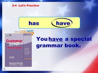 You _____ a special  grammar book. has have 2-4  Let’s Practice have 