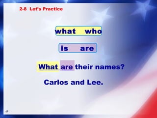 are Carlos and Lee. What 2-8  Let’s Practice ______ ___ their names? what  who is  are 