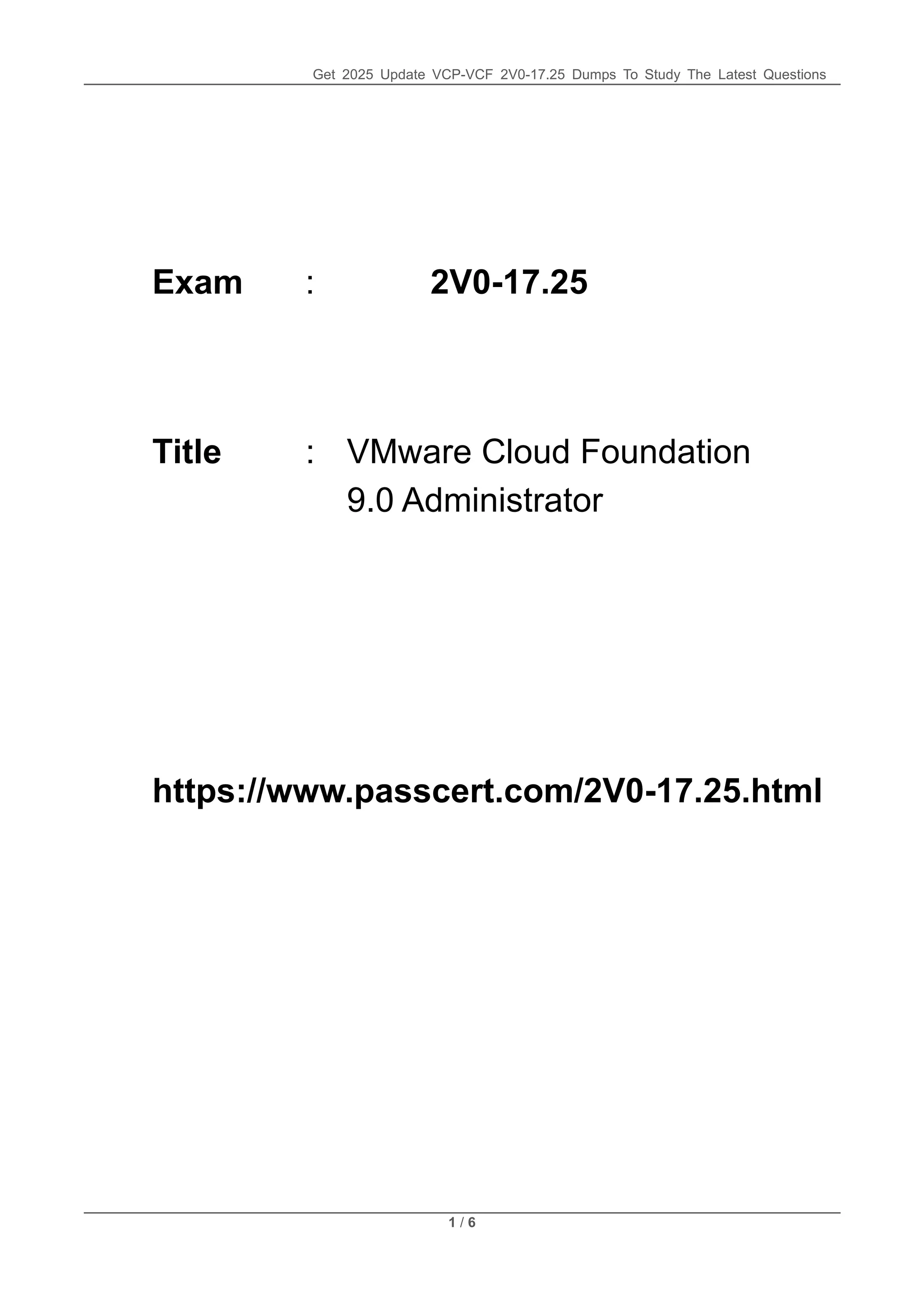 2V0-17.25 PDF Dumps for VMware Cloud Foundation 9.0 Administrator.pdf