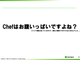 ChefϤäѤǤͣ

ͨʹäƤǡפkǤ⤢ޤǤ

4
copyright(C) ?1998-2013 ?CyberAgent, ?Inc. ?All ?rights ?reserved

 