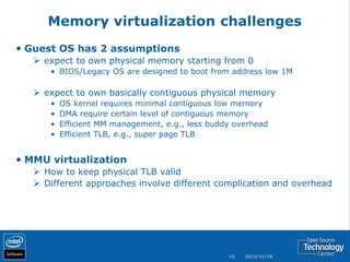 Memory virtualization challenges
• Guest OS has 2 assumptions
    expect to own physical memory starting from 0
      • B...
