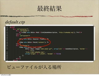 最終結果

    default.ctp




      ビューファイルが入る場所
12年4月21日土曜日
 