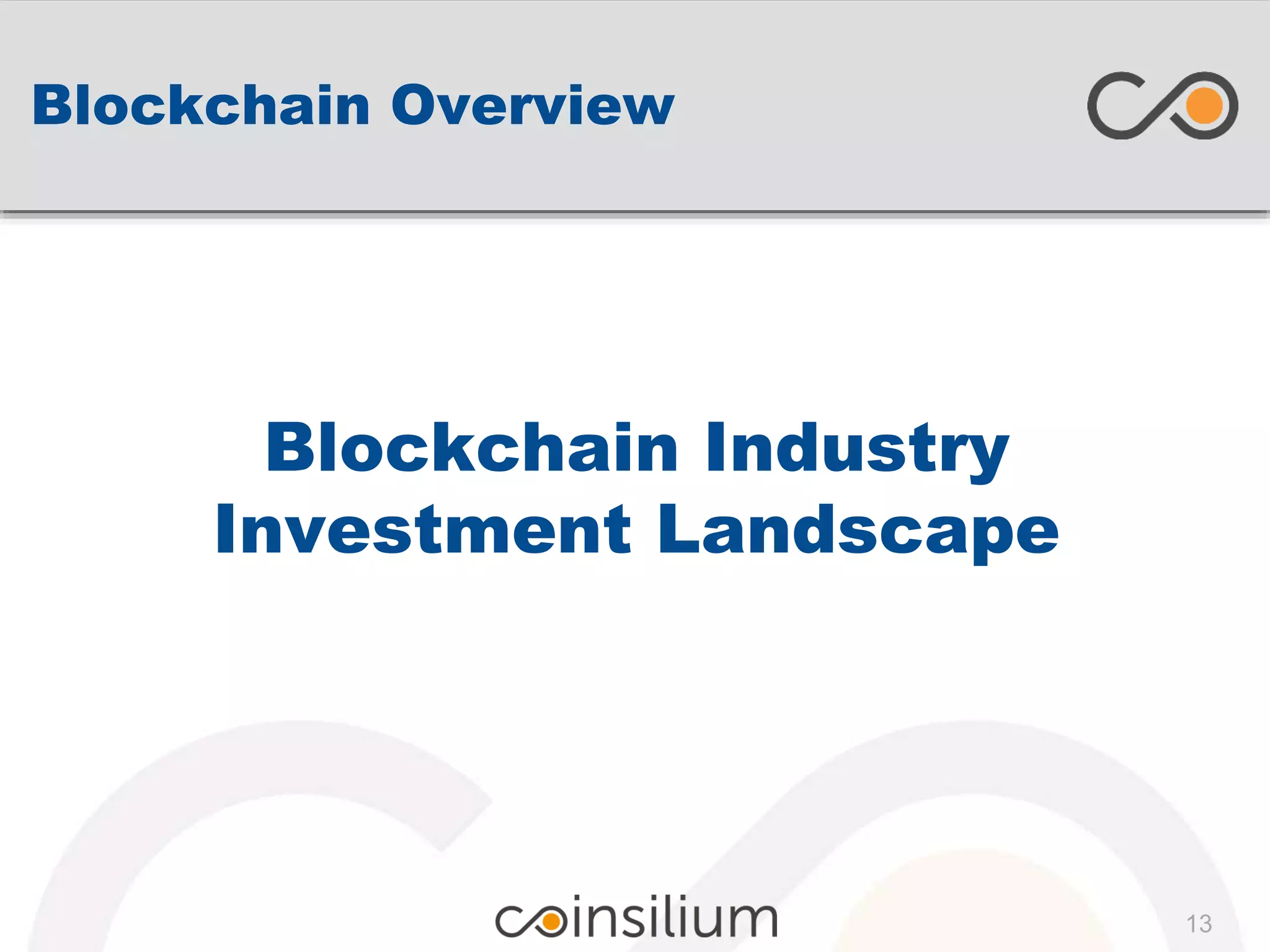 Blockchain Overview
Blockchain Industry
Investment Landscape
13
 