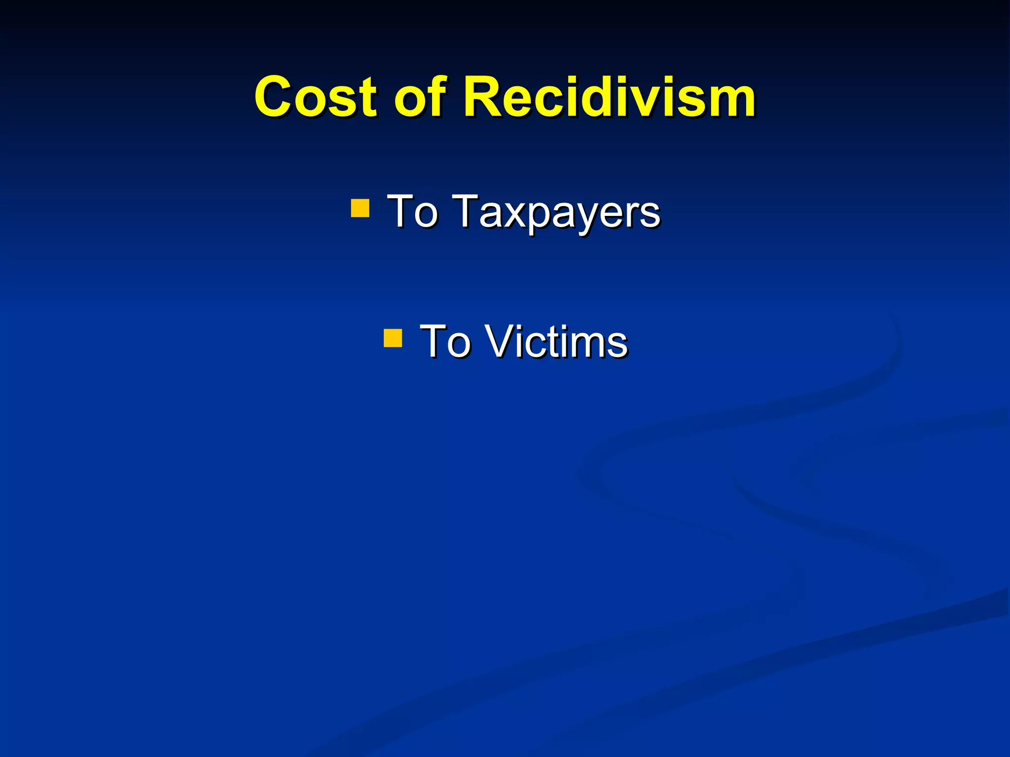 Cost of Recidivism To Taxpayers To Victims 