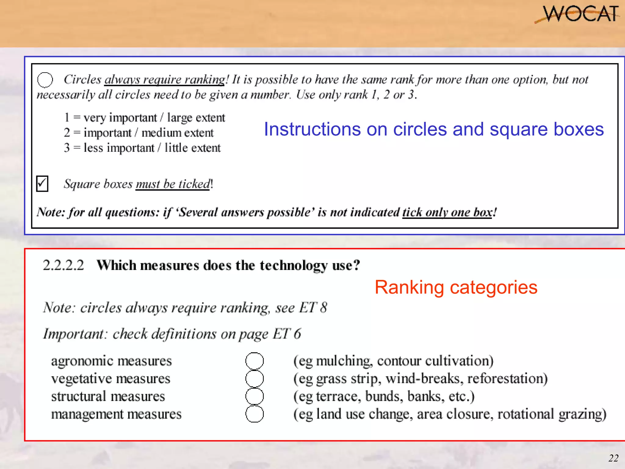 22
Instructions on circles and square boxes
Ranking categories
 