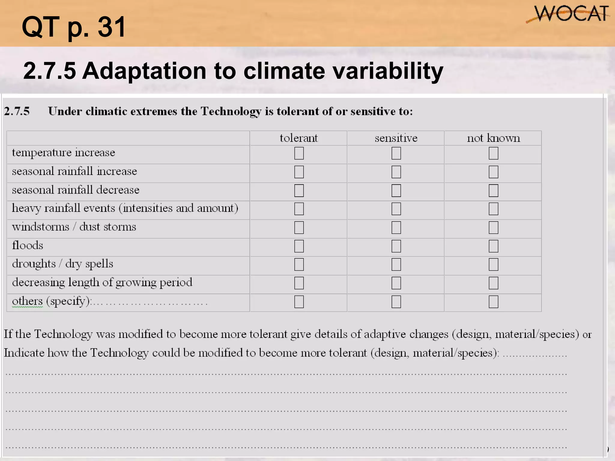 50
2.7.5 Adaptation to climate variability
QT p. 31
 