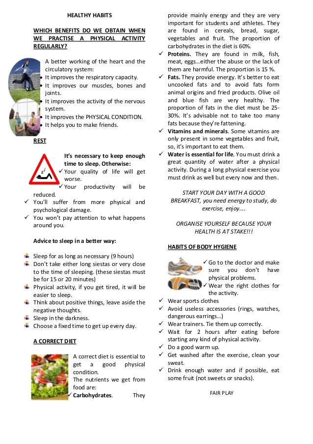 2 worksheet healthy habits