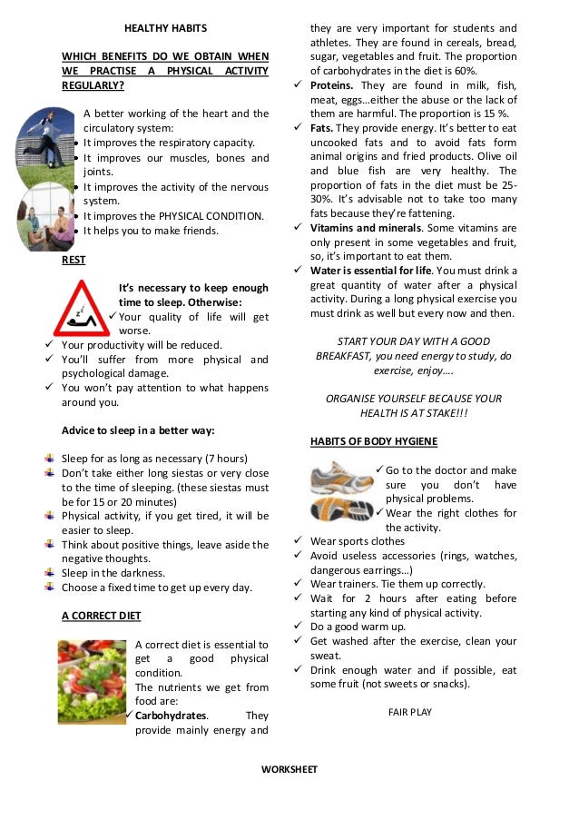 WORKSHEET HEALTHY HABITS