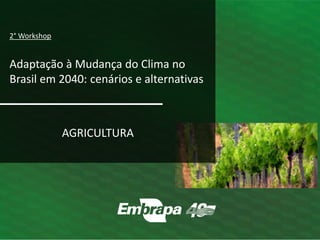AGRICULTURA
2° Workshop
Adaptação à Mudança do Clima no
Brasil em 2040: cenários e alternativas
 