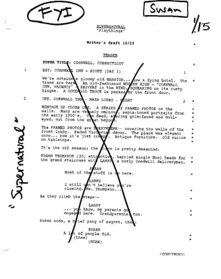 Supernatural 2.11 Playthings Casting Sides for Susan 15pgs