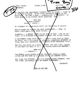 Supernatural 2.15 Tall Tales Casting Sides for frat boy 6pgs